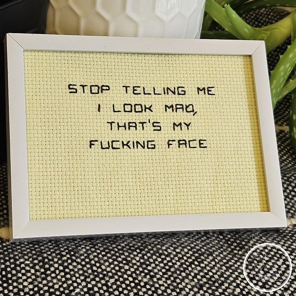 Snarky Hand-Crafted Cross Stitch Designs – Stop Telling Me I Look Mad